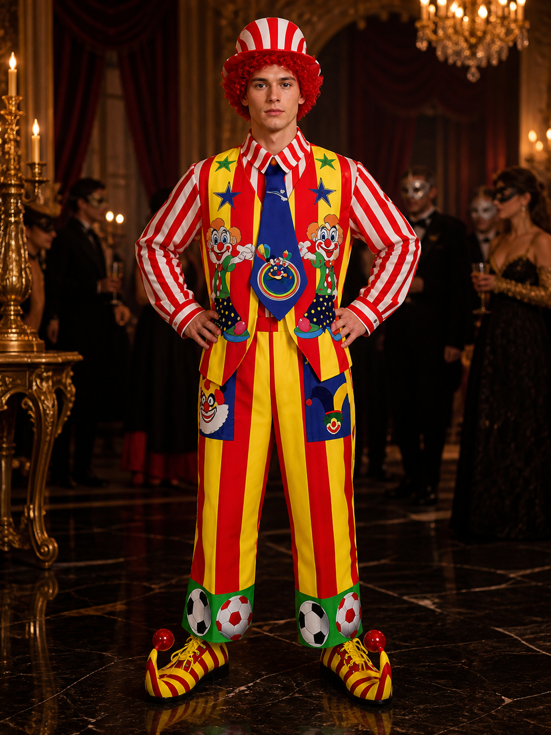 Striped Clown Costume for Masquerades and Performances Costumes detail