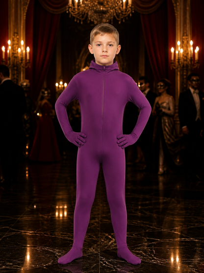 Purple Hooded Full-Body Jumpsuit Costume, Long-Sleeve Cosplay Outfit Costumes detail