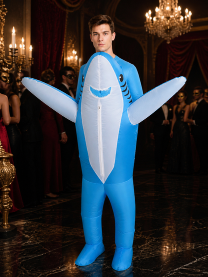 Adult Shark Inflatable Costume, Blue White Fins Bodysuit Halloween Party Outfit Costumes detail