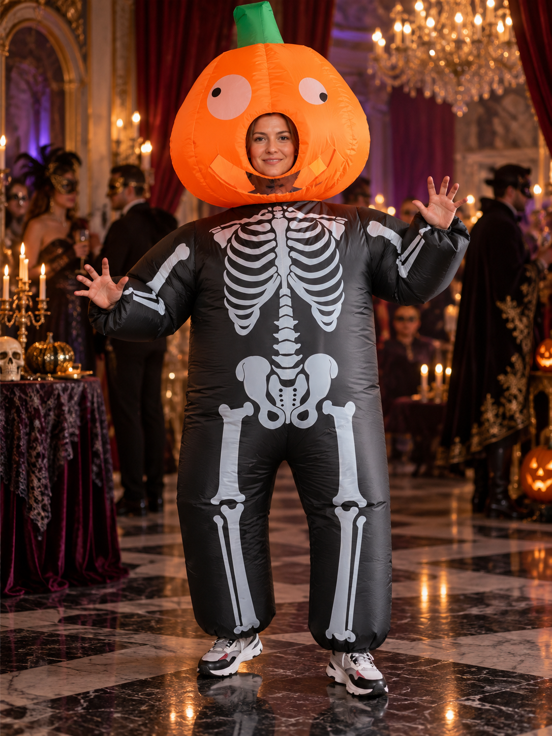 Inflatable Pumpkin Skeleton Print Carnival Costume