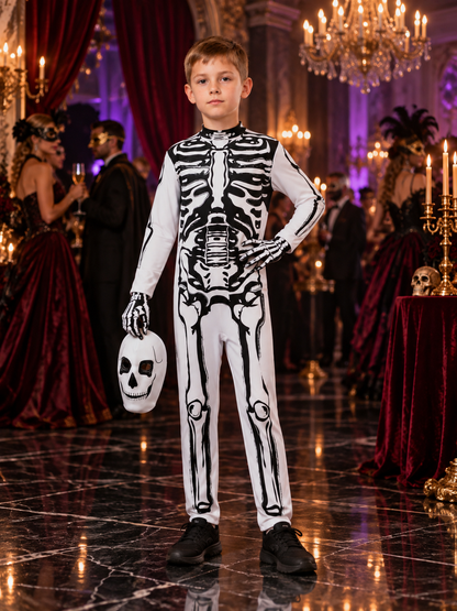 Skeleton Halloween Costume: White Jumpsuit, Skull Mask