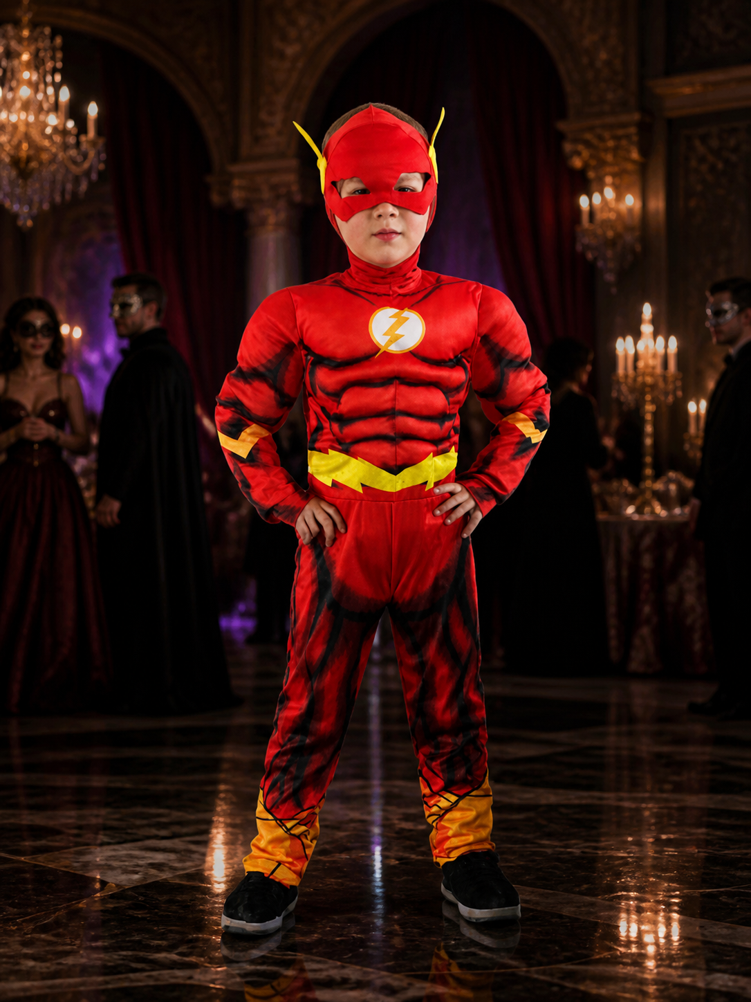 Children's Iron Man Character Bodysuit Costume With Mask, Red Yellow And Black Costume Masks detail