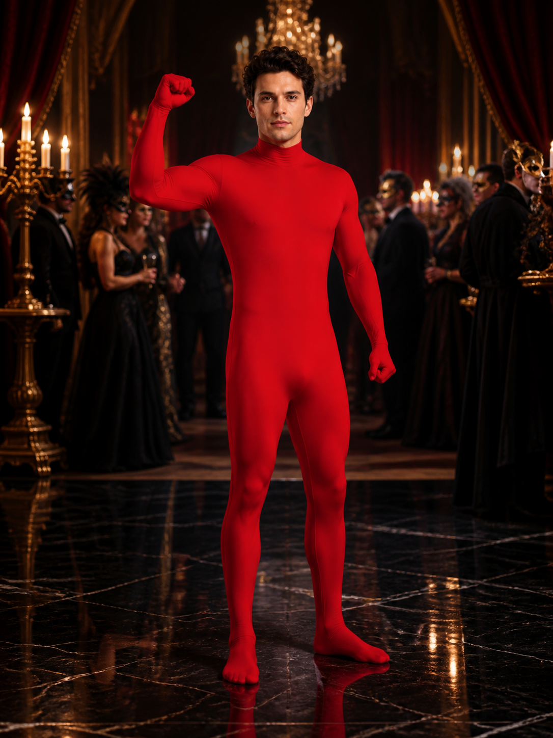 Red Invisible Man Full Body Cosplay Suit, Long Sleeve Jumpsuit with Head Mask Costume Masks detail