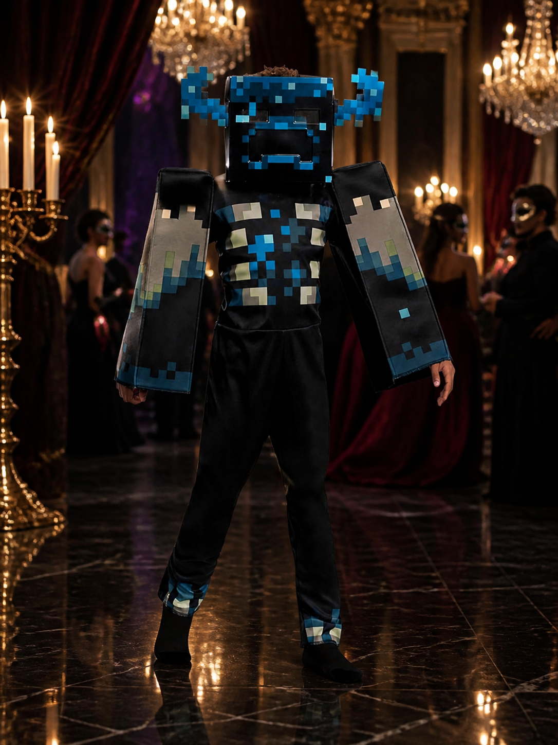 Kids Minecraft Movie Warden Bodysuit, Pixel Art Halloween Costume