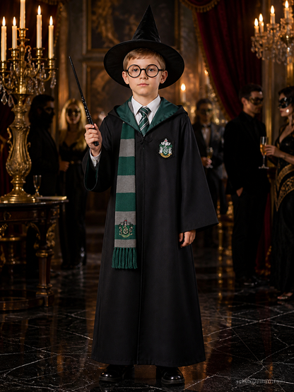Children's Magic Academy Wizard Costume Set, Hooded Robe With Hat, Scarf Costume Headwear detail