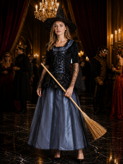 Witch Costume with a Full Skirt and Hat