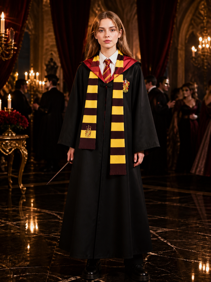Wizard Costume Set, Hooded Long Robe with Striped Tie and Scarf, Halloween Costumes detail