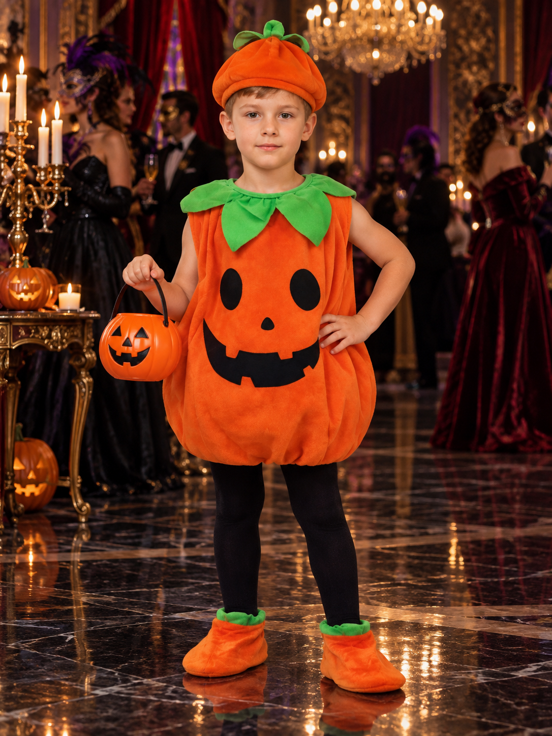 Kids' Pumpkin Costume with Hat and Slippers