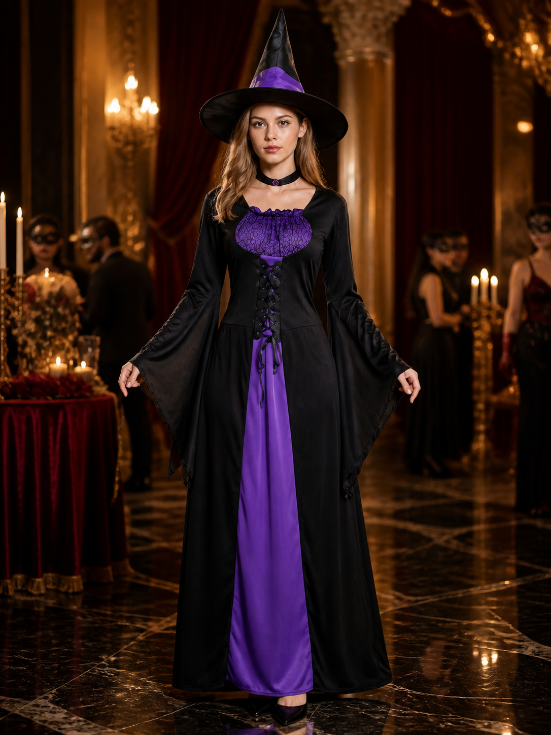 Witch Costume with Hat and Flared Sleeves for Halloween Costume Headwear detail