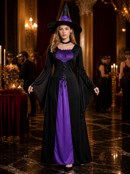 Witch Costume with Hat and Flared Sleeves for Halloween Costume Headwear detail