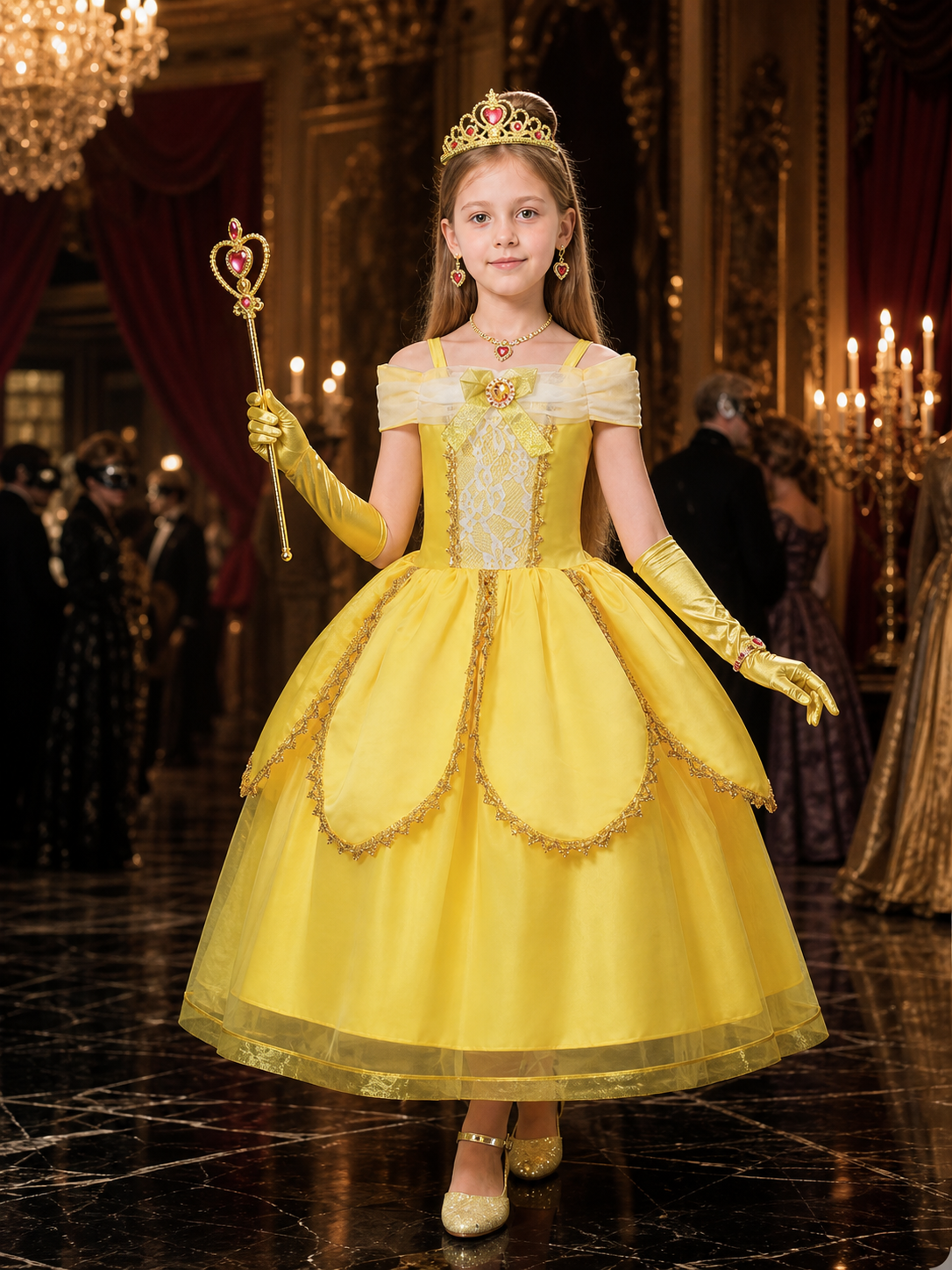 Girls Yellow Princess Off-Shoulder Tutu Dress Costume Set for Halloween Costume Dresses detail