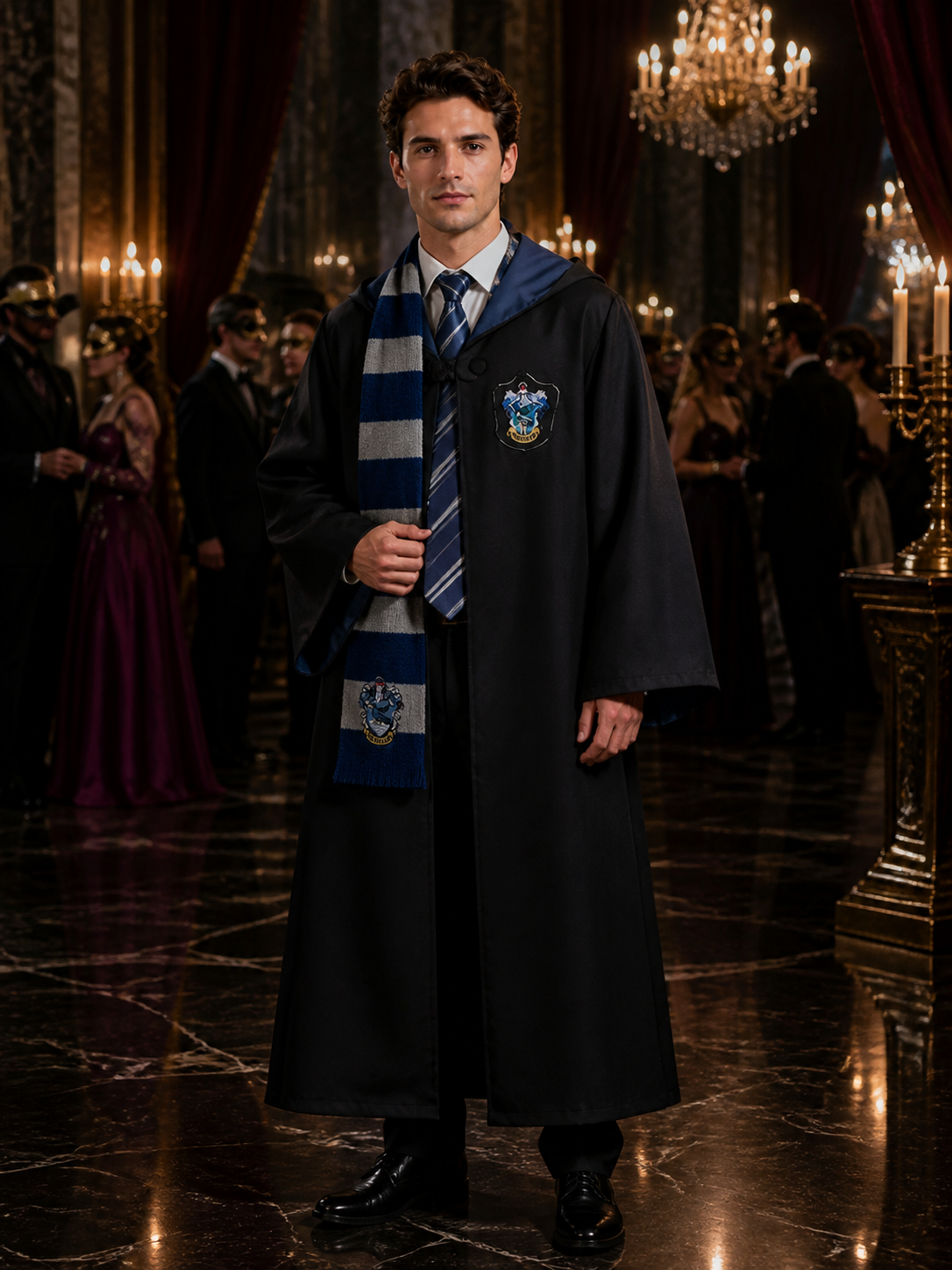 Ravenclaw Wizard Robe Costume Set with Hooded Cloak, Scarf and Tie Costume Capes detail