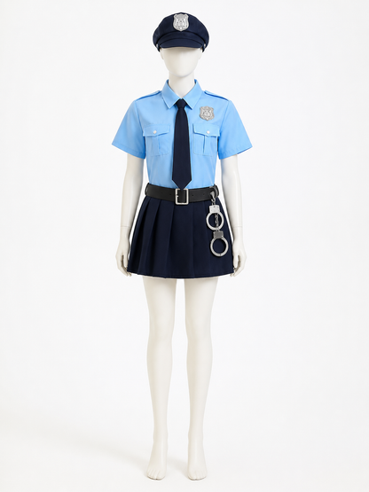 Police Costume Set with Hat, Tie, Belt and Handcuffs, Blue Uniform Outfit Costume Headwear detail