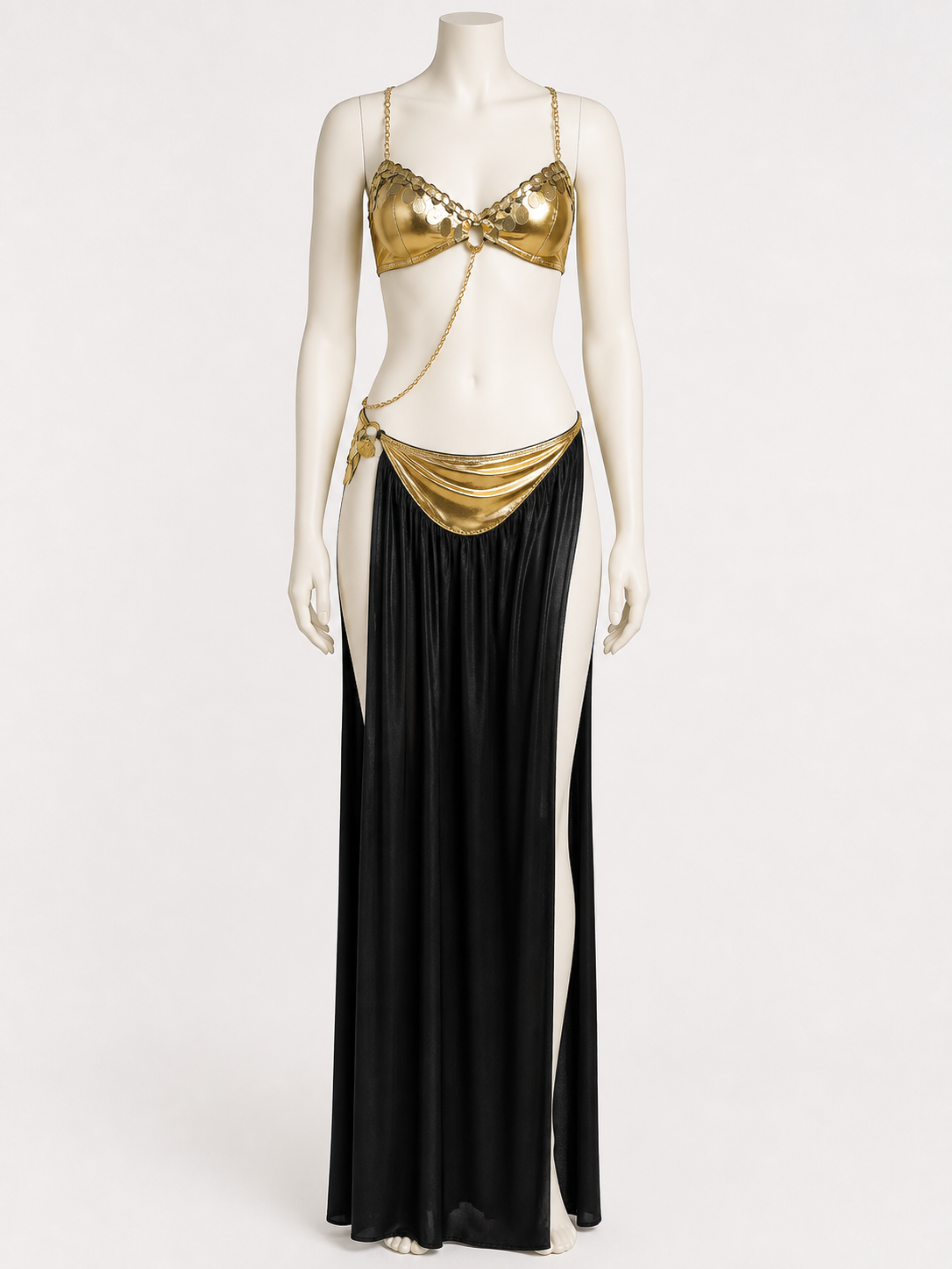Adult Egyptian Queen Two-Piece Halloween Costume, Gold-Decorated Top and Costumes detail