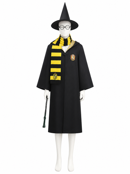 Hufflepuff Cosplay Robe Set with Hood and Scarf Costumes detail