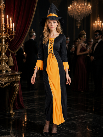 Witch Costume with Long Dress and Hat for Halloween