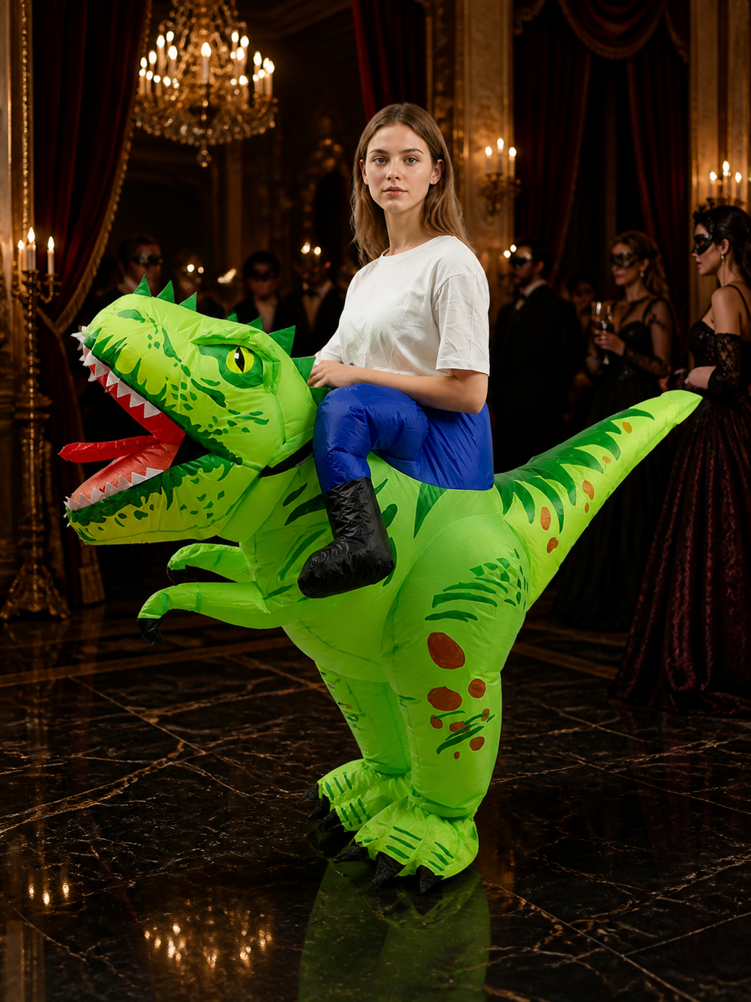 Adult Inflatable Dinosaur Costume, Green Full-Body Outfit With Spikes And Long Costumes detail