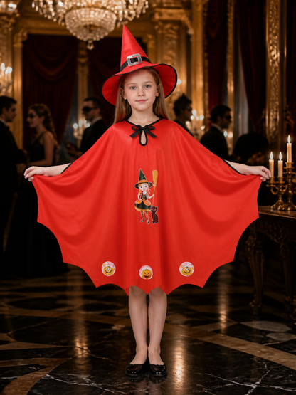 Kids Witch Costume Set with Cape and Hat, Red Wizard Cloak Halloween Outfit Costume Capes detail