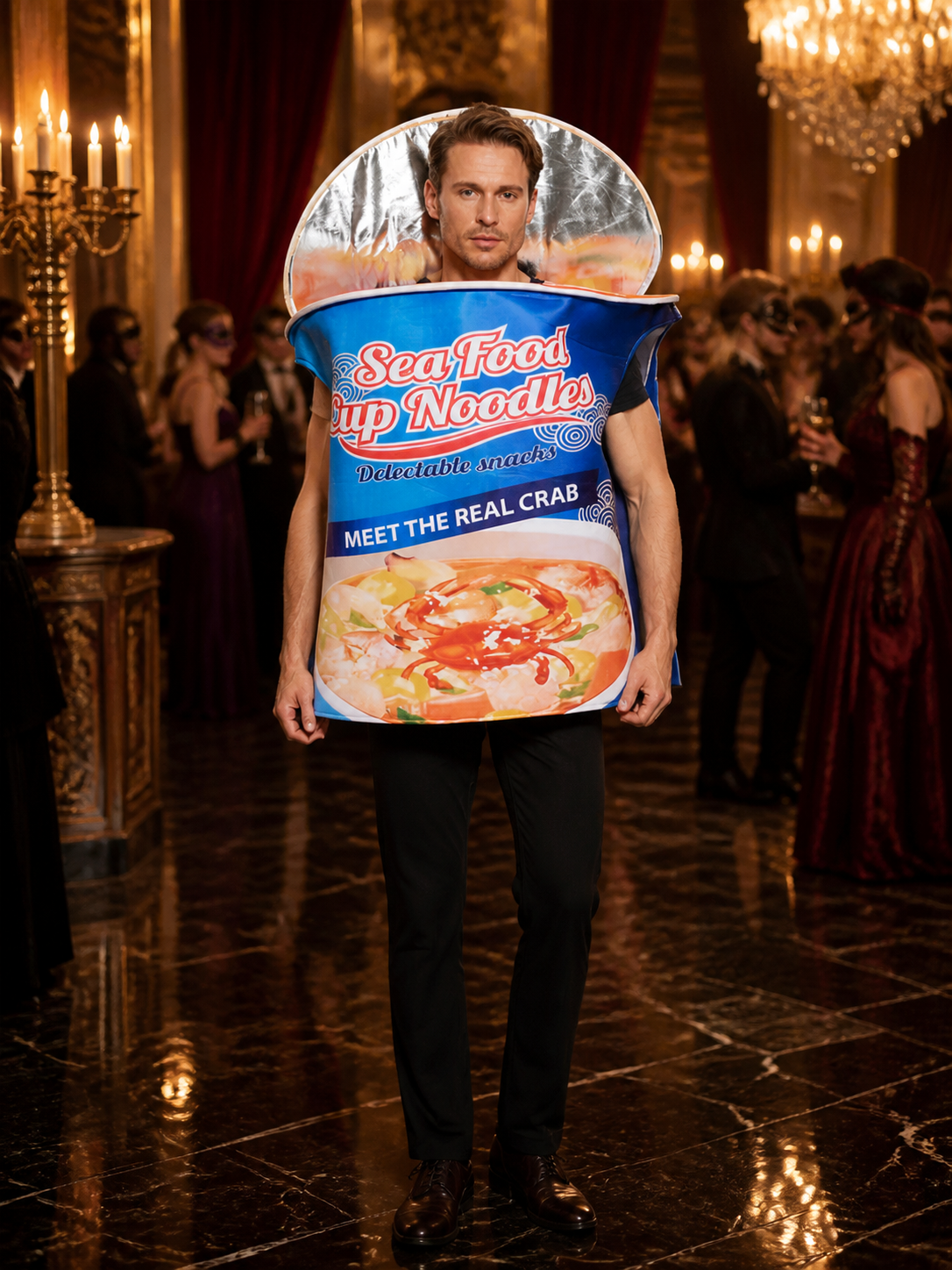 Adult Unisex Seafood Cup Noodles Crab Halloween Costume Jumpsuit Costumes detail