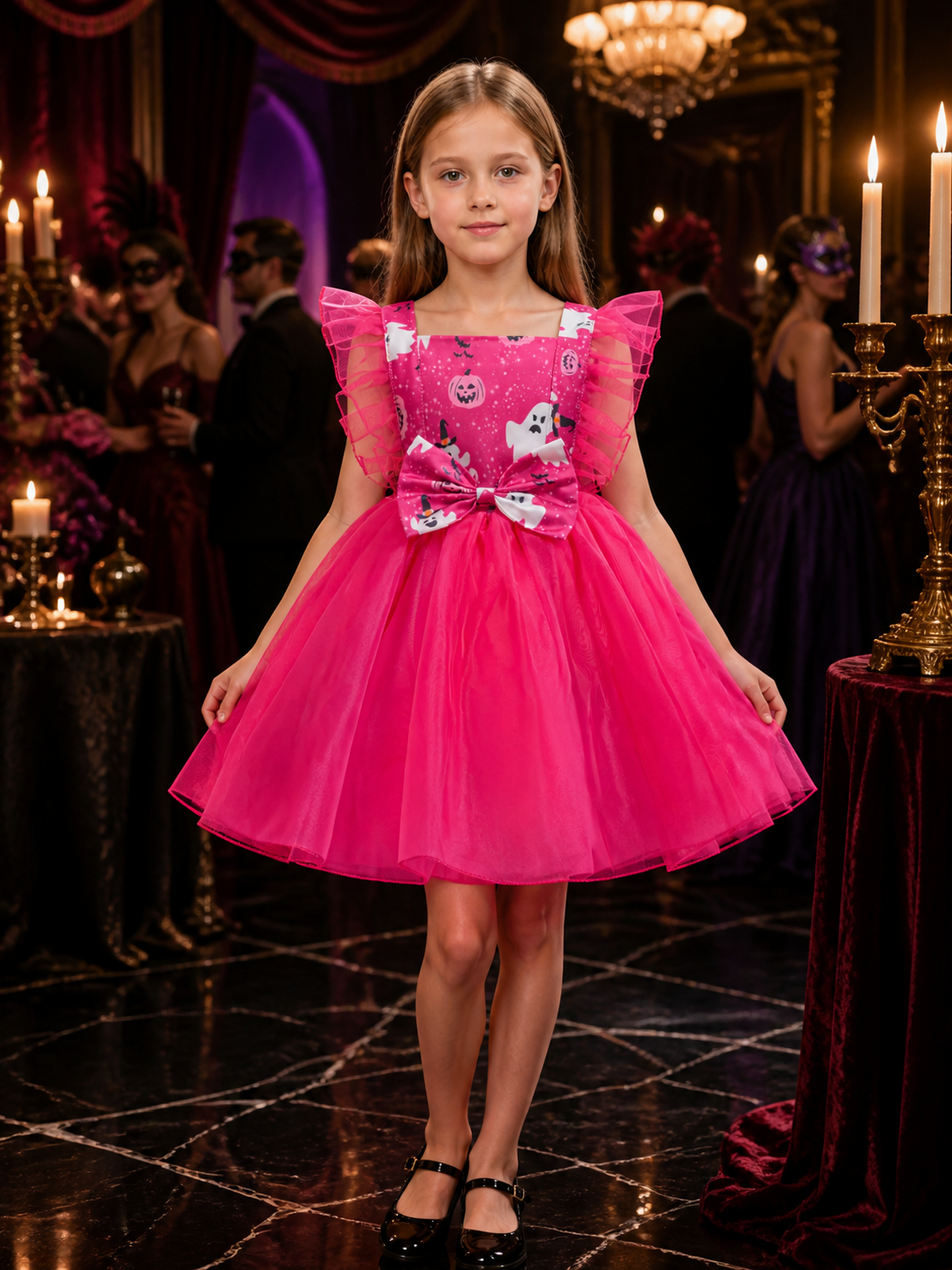 Girls' Halloween Character Dress with Pumpkin, Ghost and Skeleton Prints Costume Dresses detail