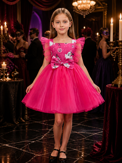Girls' Halloween Character Dress with Pumpkin, Ghost and Skeleton Prints Costume Dresses detail