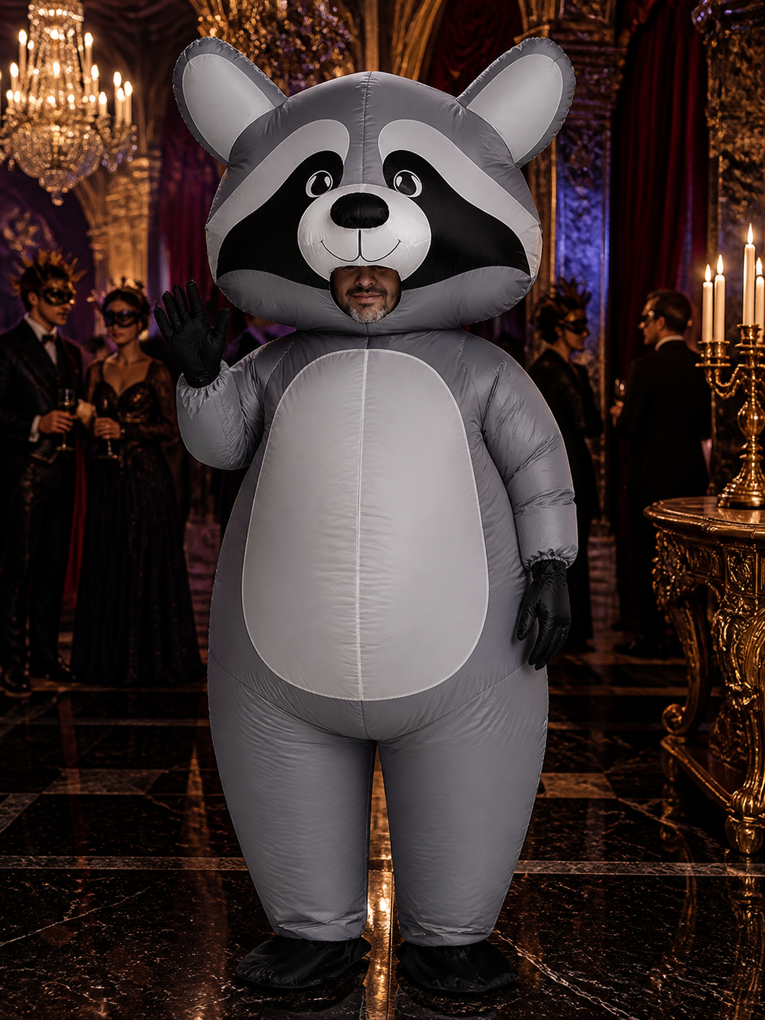 Raccoon Inflatable Costume, Gray Cartoon Jumpsuit for Halloween and Christmas Costumes detail