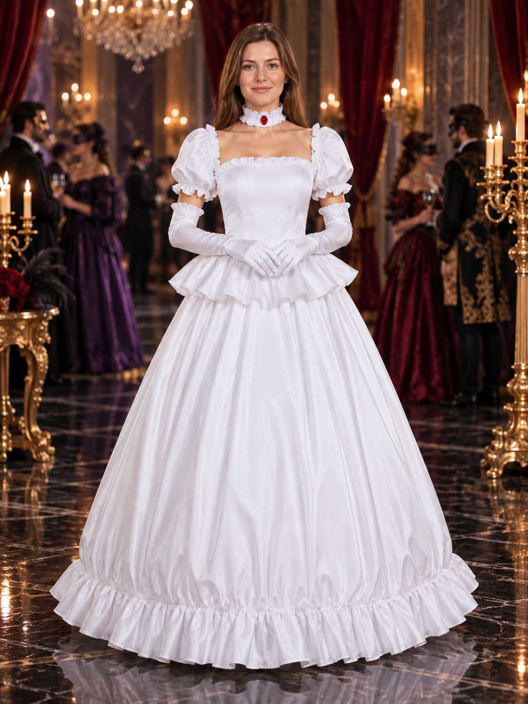 Cosplay costume white dress with gloves and choker