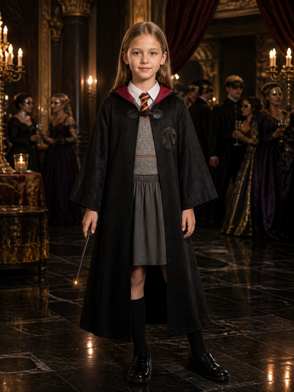 Children's Wizard Costume Set, Hooded Robe, Vest And Pleated Skirt Costumes detail
