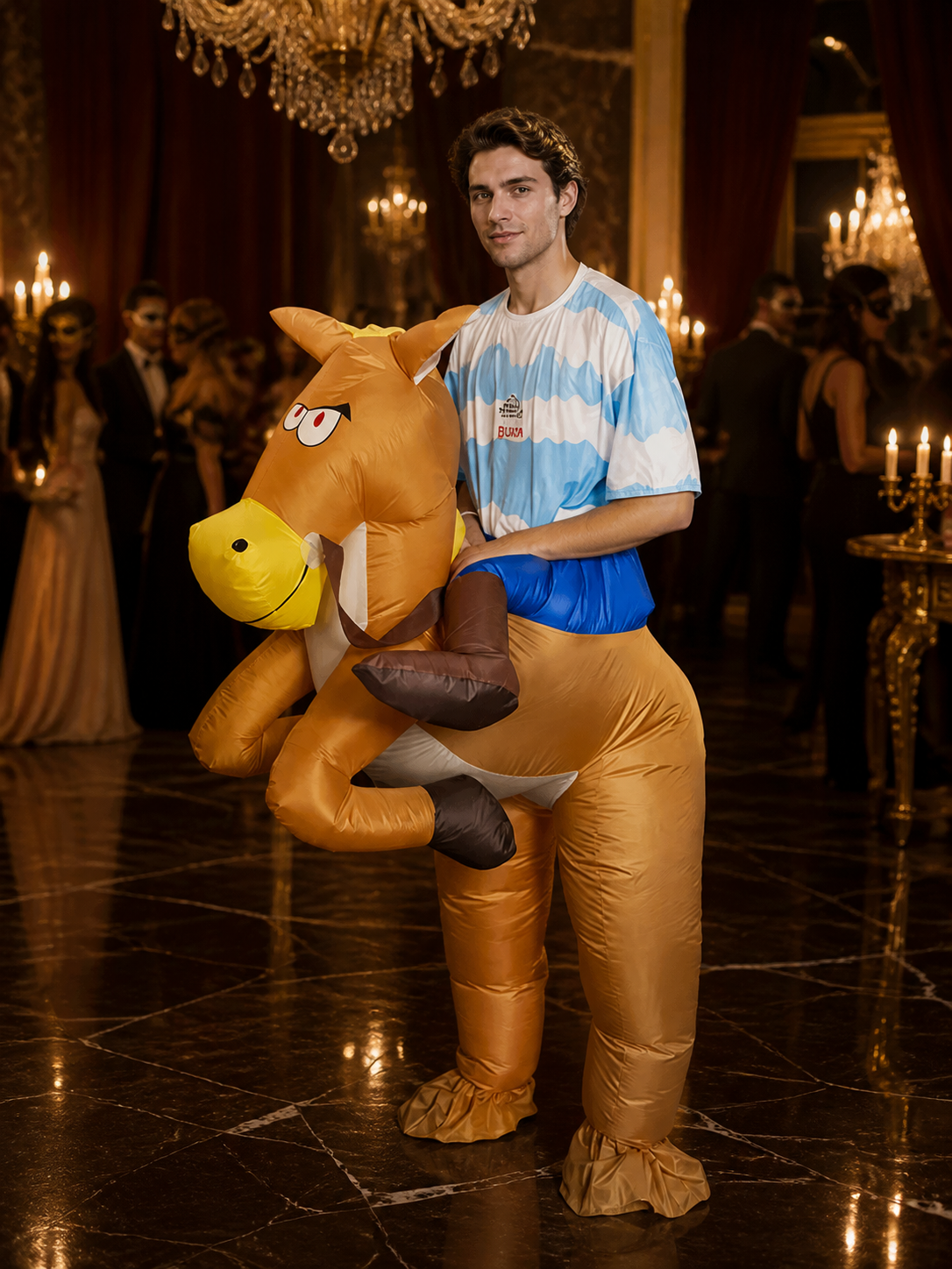 Adult Horse Ride-On Inflatable Costume, Brown One-Piece Halloween Outfit Costumes detail
