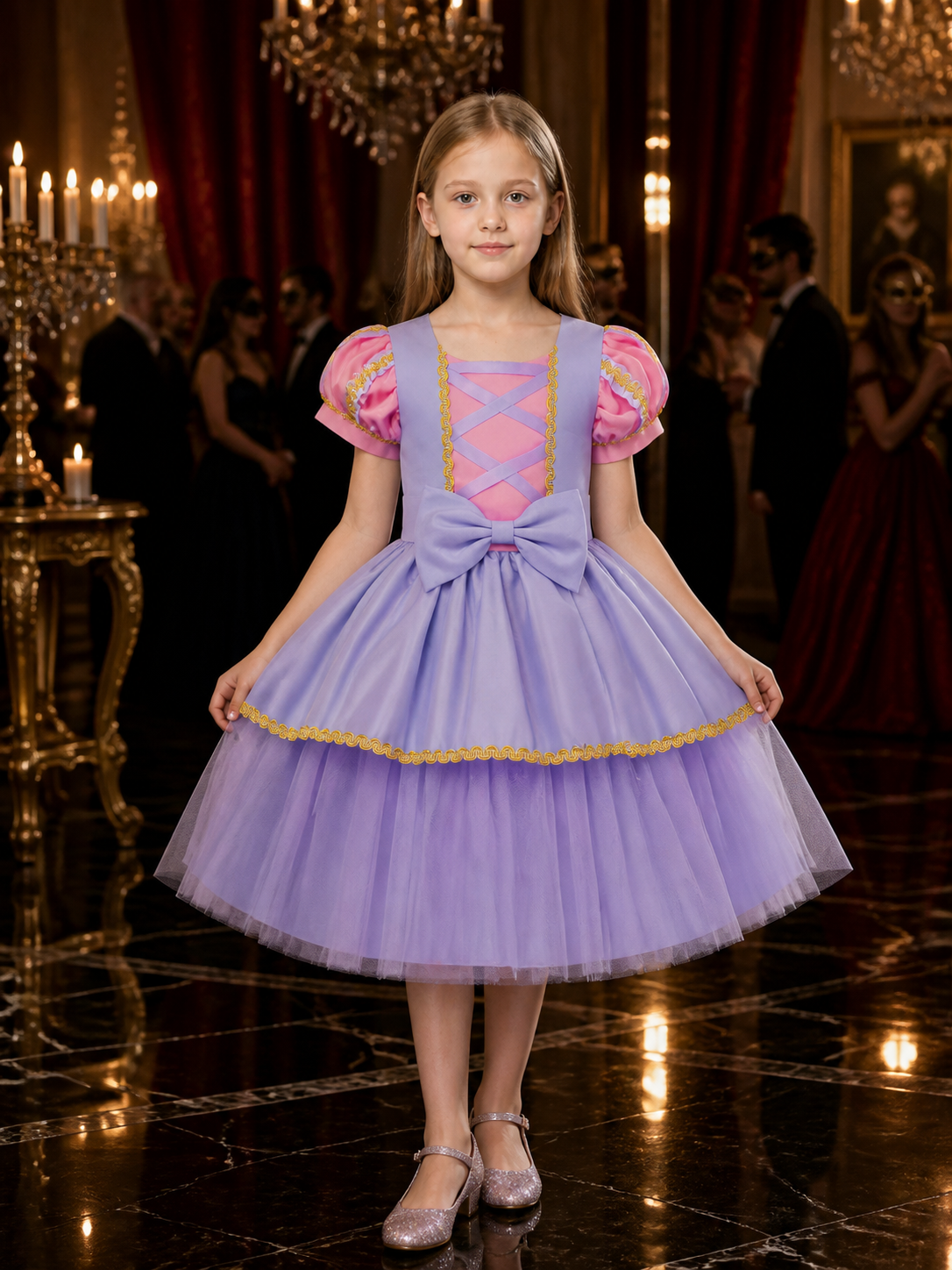 Toddler Girls' Purple Princess Dress Costume With Puff Sleeves and Layered Tulle Costume Dresses detail