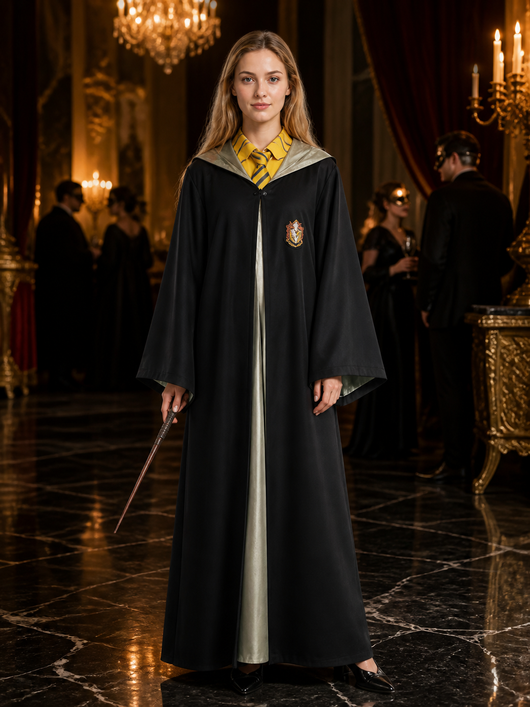Wizard Robe Costume Set With Striped Tie And Wand, Long Cloak Halloween Cosplay Costume Capes detail