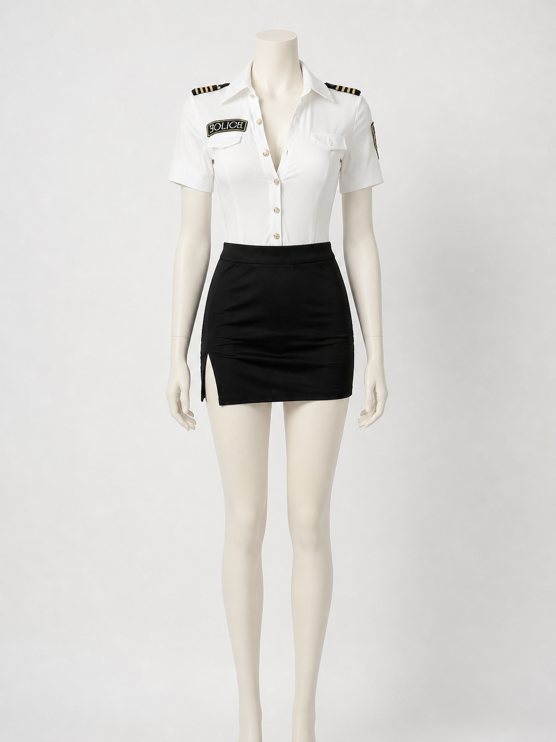 Women's Police Officer Costume Set with Epaulettes and Gold Buttons Costumes detail
