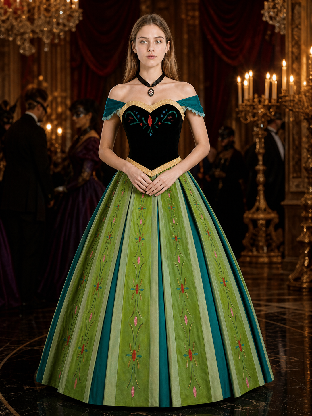 Adult Anna Princess Costume Set, Embroidered Top, Skirt And Necklace Costumes detail