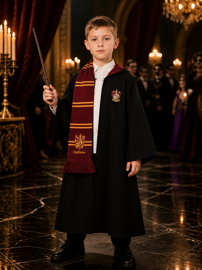Lion Crest Wizard Robe Costume Set, Hooded Cloak With Scarf, Shirt And Wand Costume Capes detail