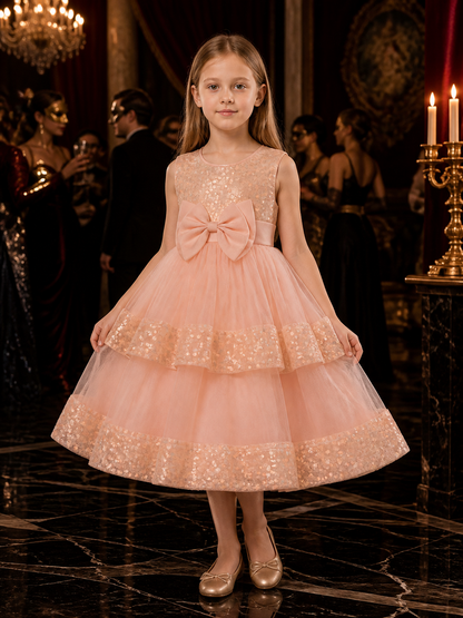 Toddler Girls' Princess Dress With Sequined Bodice, Bow, And Layered Tulle Skirt Costume Dresses detail
