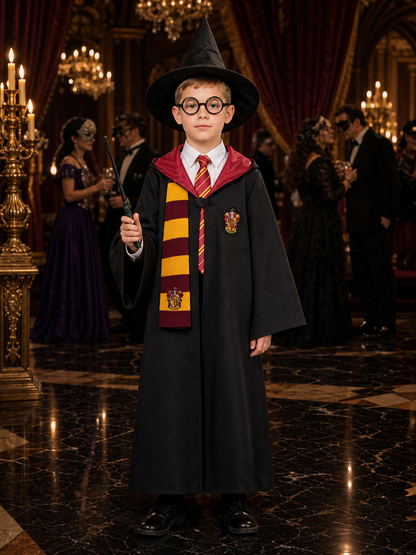 Wizard Magic School Costume Set with Cape, Hat, Scarf, Tie, Glasses, Wand & Costume Capes detail