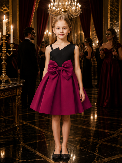 Girls' Princess Dress, Sleeveless Colorblock Formal Gown With Oversized Bow Costume Dresses detail
