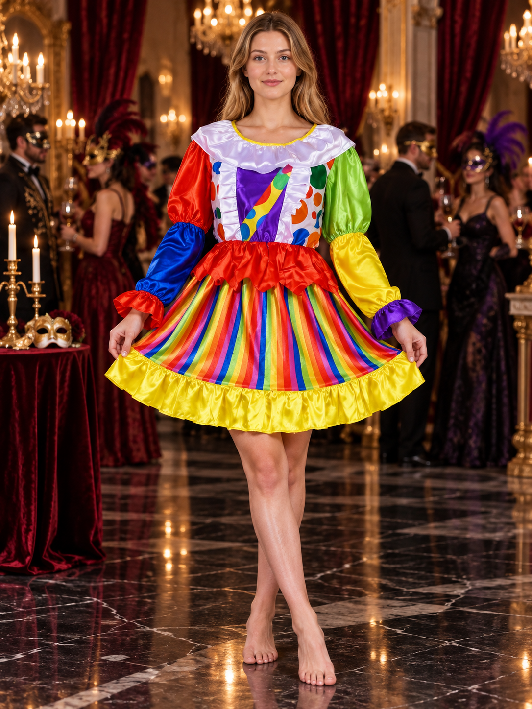 Adult Clown Costume, Dress with Ruffles