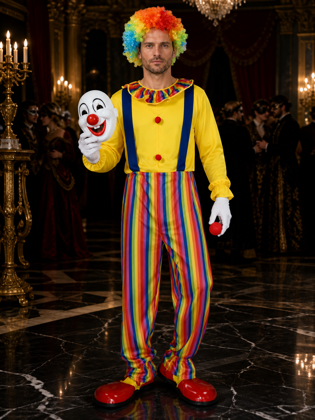 Rainbow Striped Clown Costume for Masquerades and Halloween Costumes detail