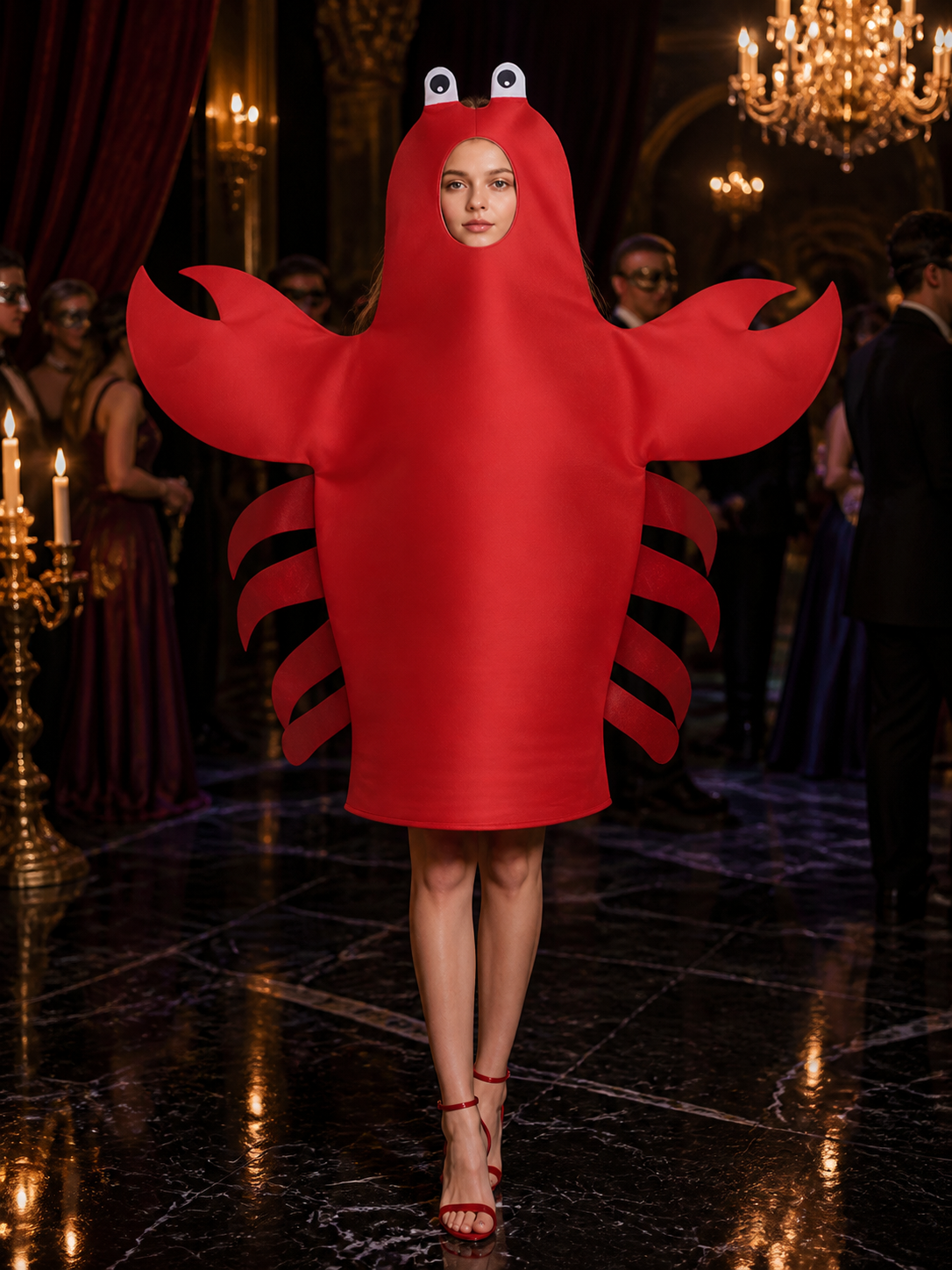 Red Crab Hooded Bodysuit Costume with Claws, Halloween Party Outfit Costumes detail