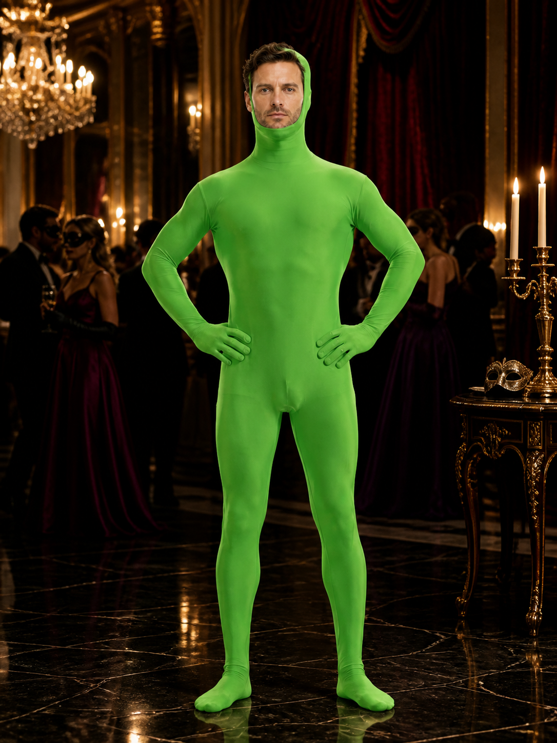 Kids Fluorescent Green Zentai Full-Body Jumpsuit Cosplay Costume, Stretch Costumes detail