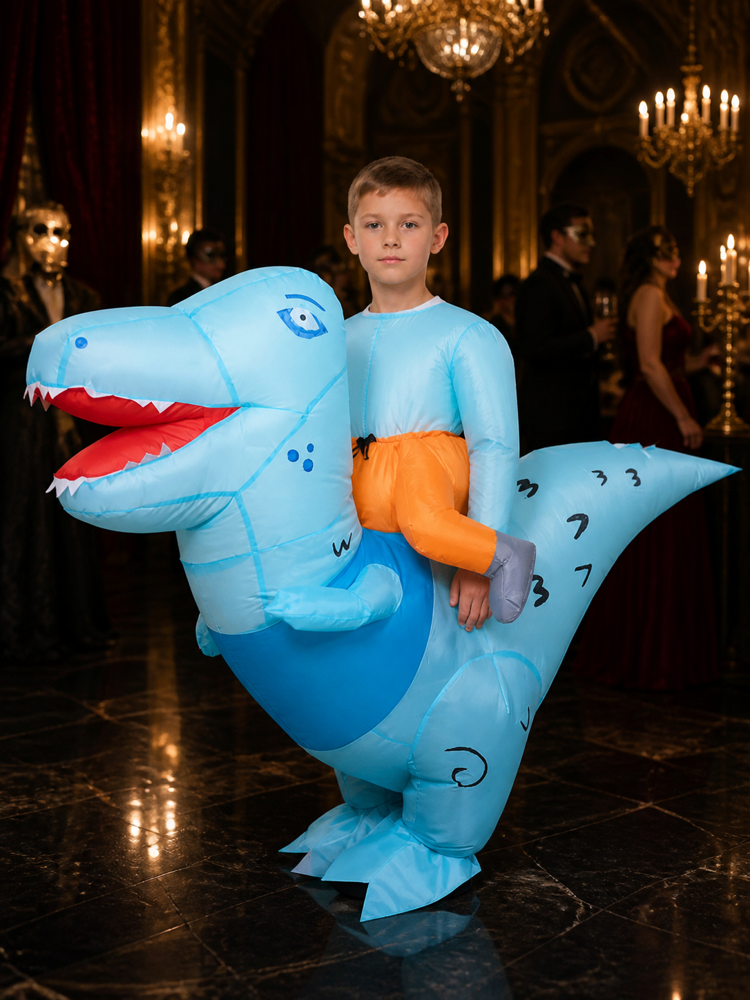 Inflatable Riding Dinosaur Costume, Blue Halloween Outfit Costumes detail