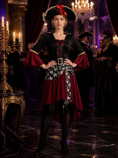 Pirate Costume with an Asymmetrical Skirt for Halloween