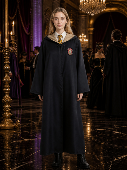 Black Hooded Wizard Robe Costume Set With Striped Tie For Halloween Costumes detail