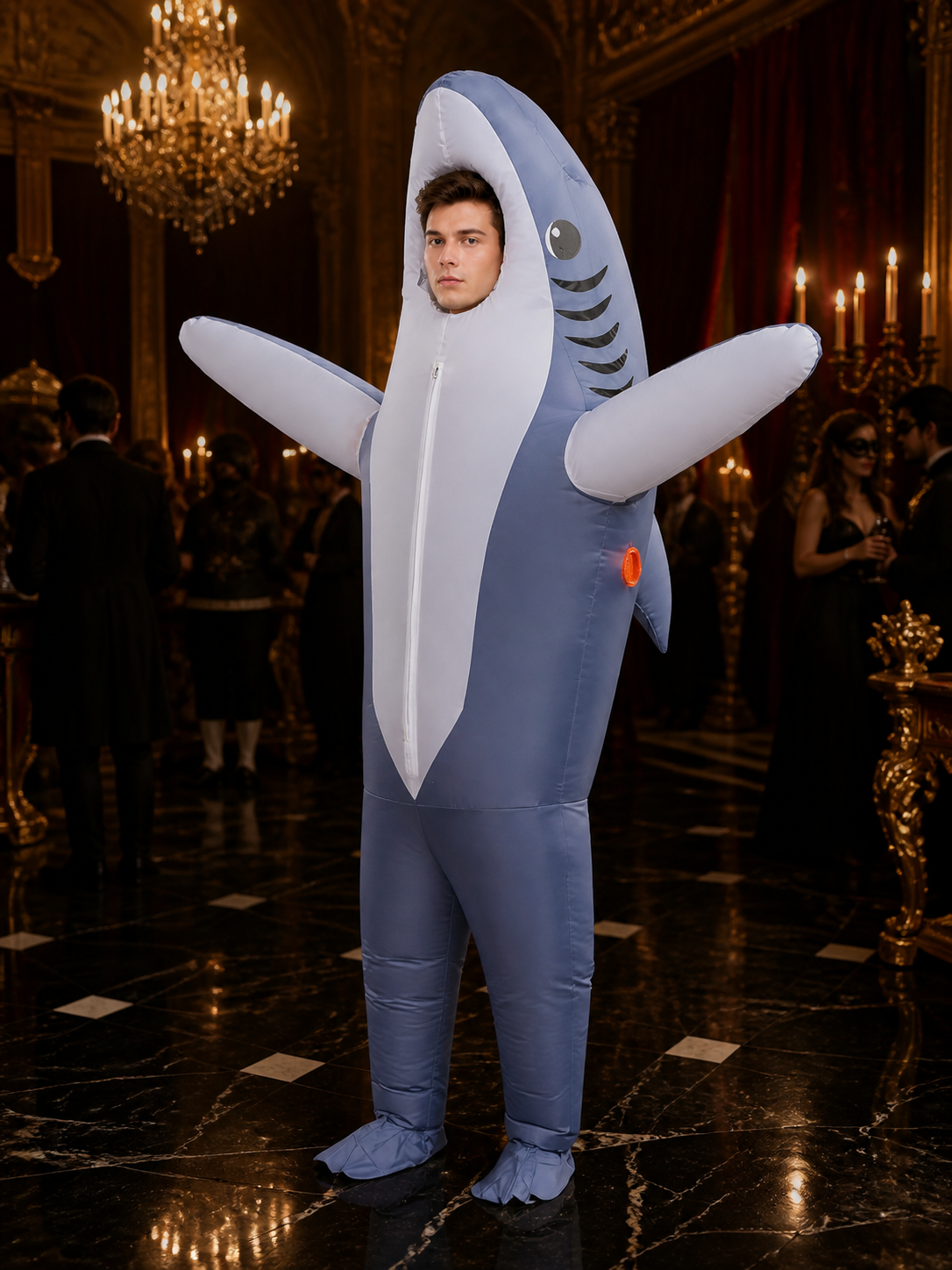 Shark Inflatable Jumpsuit Costume, Full-Body Halloween Performance Outfit Costumes detail