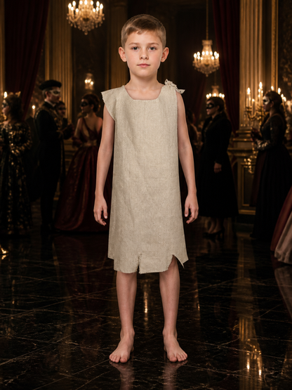 Beige Elf Costume Dress with Irregular Hem and Shoulder Tie for Halloween Costume Dresses detail