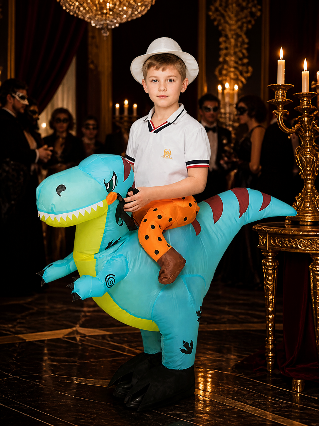 Inflatable Dinosaur Costume, Light Blue with Orange Spots, Funny Halloween Costumes detail