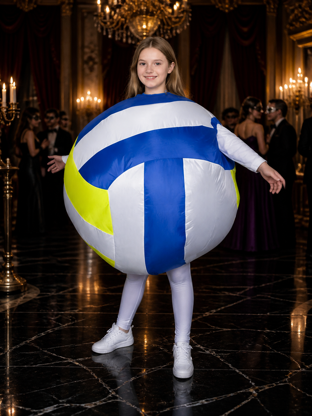 Adult Inflatable Spherical Bodysuit Costume, Blue White Fluorescent Yellow Costumes detail