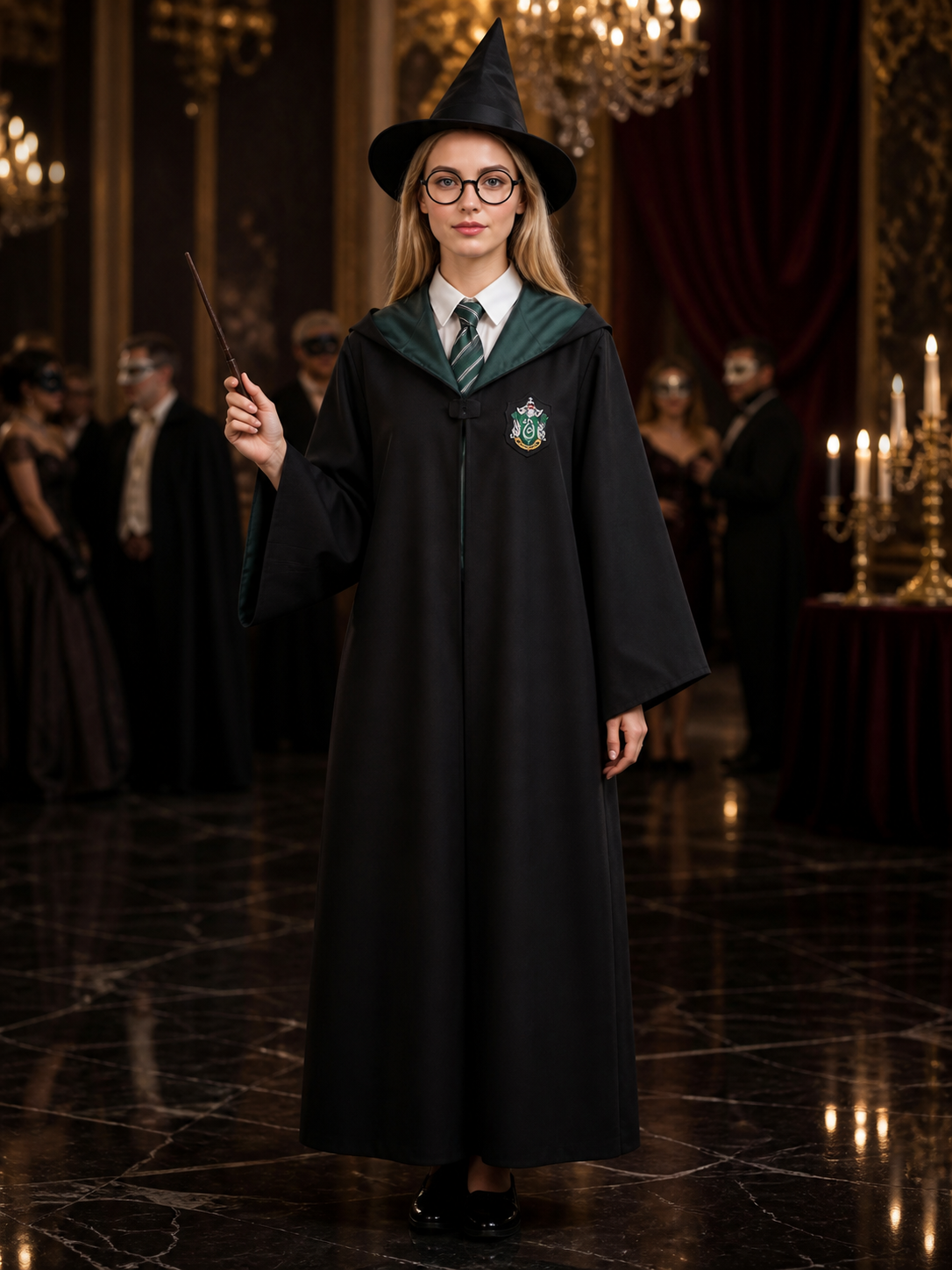 Wizard Costume Set With Hooded Robe, Striped Tie And Accessories Costume Accessories detail