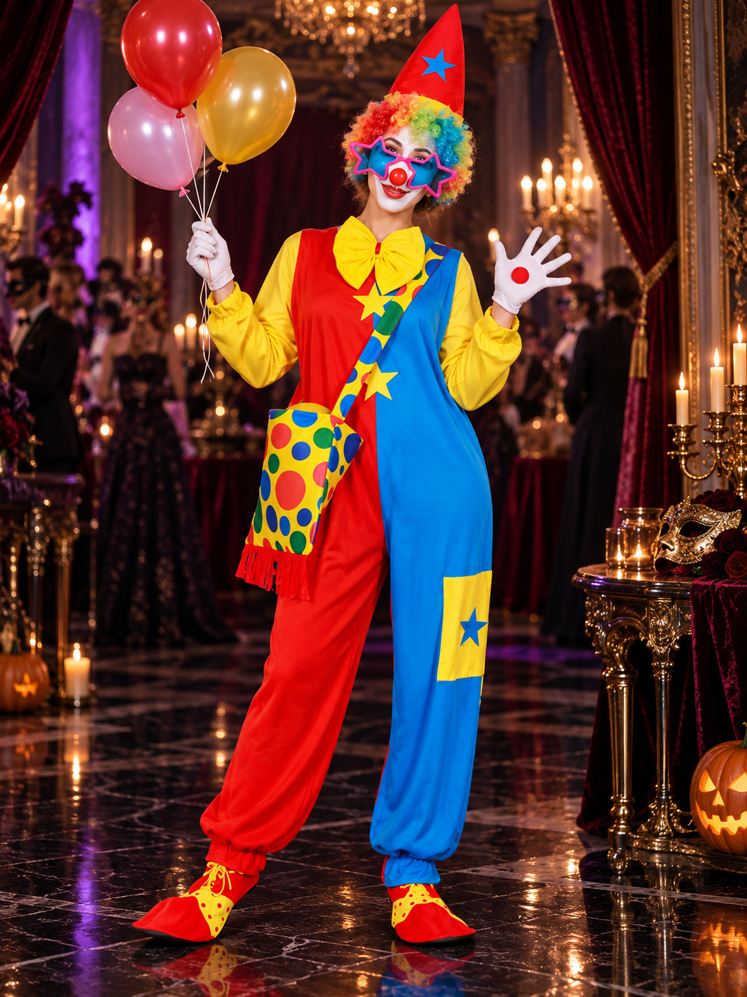 Clown Costume 11 Pieces with Wig, Hat and Vest